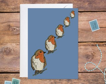 Robin Christmas Card Blue