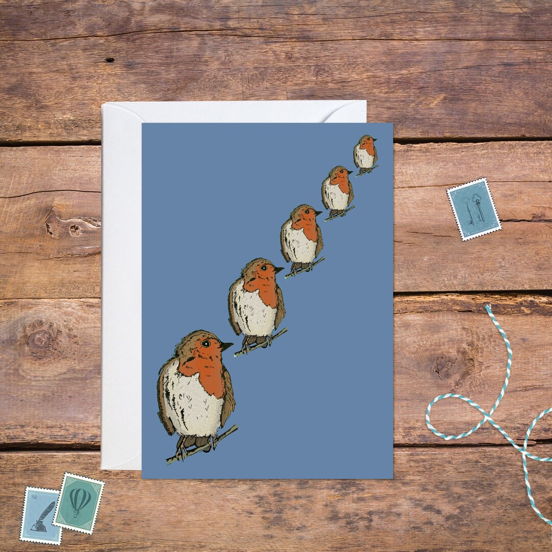 Robin Christmas Card Blue - Etsy