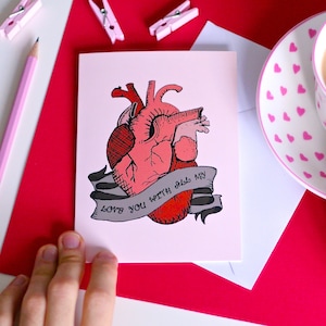 Anatomical Heart Valentine's Card Funny Valentine's Card Valentine Day Gift For Him Valentines Card Love You With All My Heart image 1
