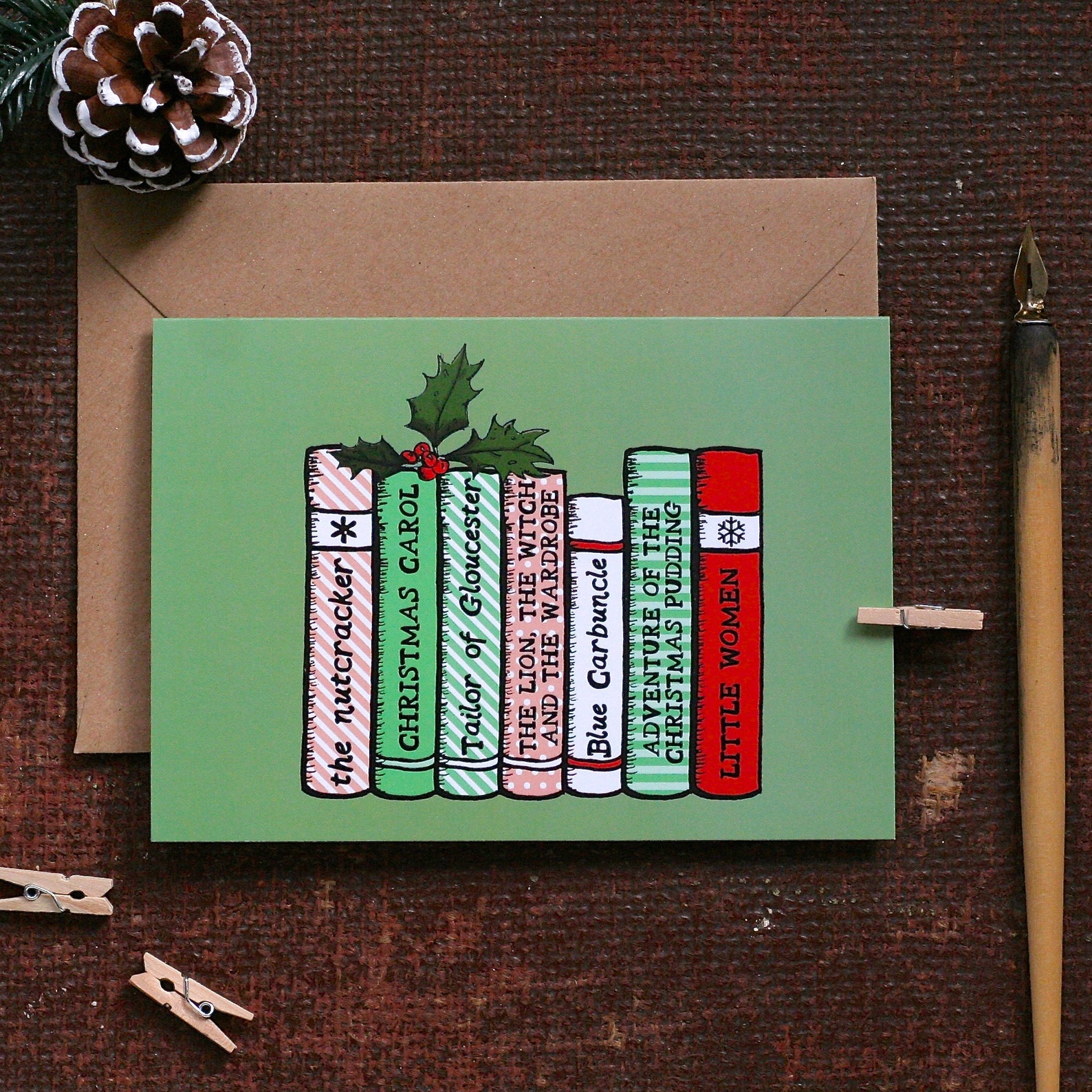 Christmas Bookshelf Christmas Card Etsy