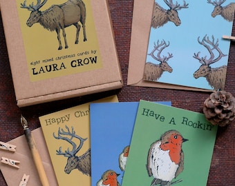 Christmas Card Pack Eight Mixed Robin and Reindeer Designs