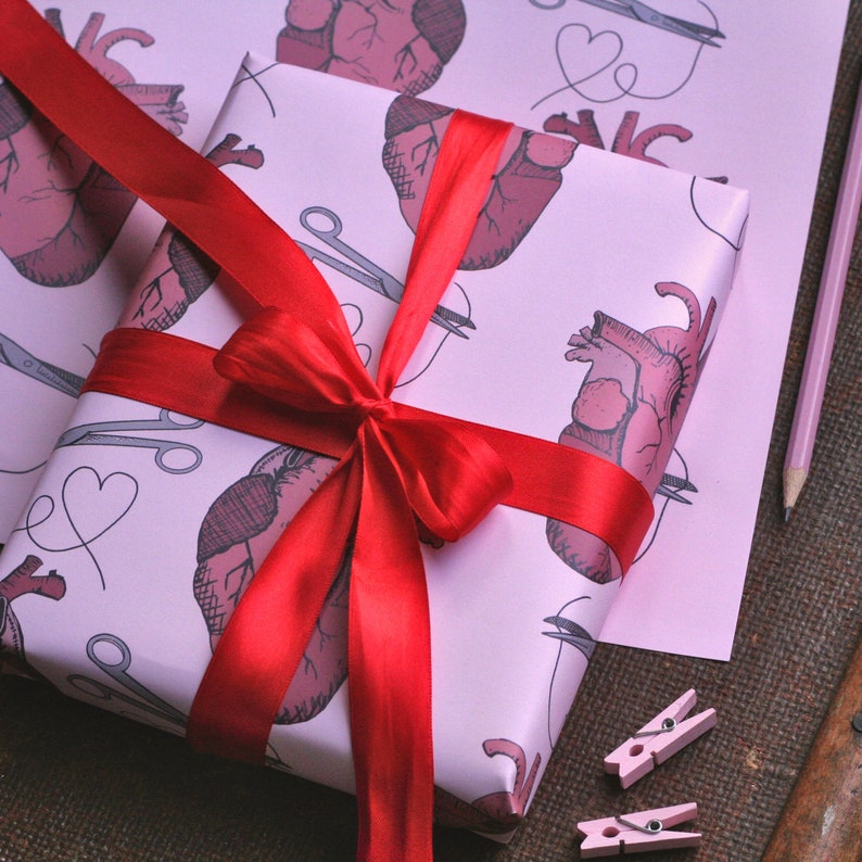 Anatomical Heart Wrapping Paper Valentine's Day Wrapping Paper Halloween Gift Wrap image 2