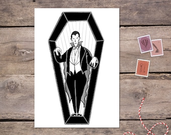Briefkaart met zwarte inkt van Dracula