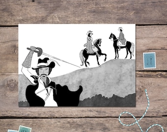 Three Musketeers Black Ink Postcard