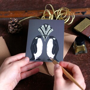 Penguin Christmas Card Art Deco Christmas Card Emperor Penguin image 2