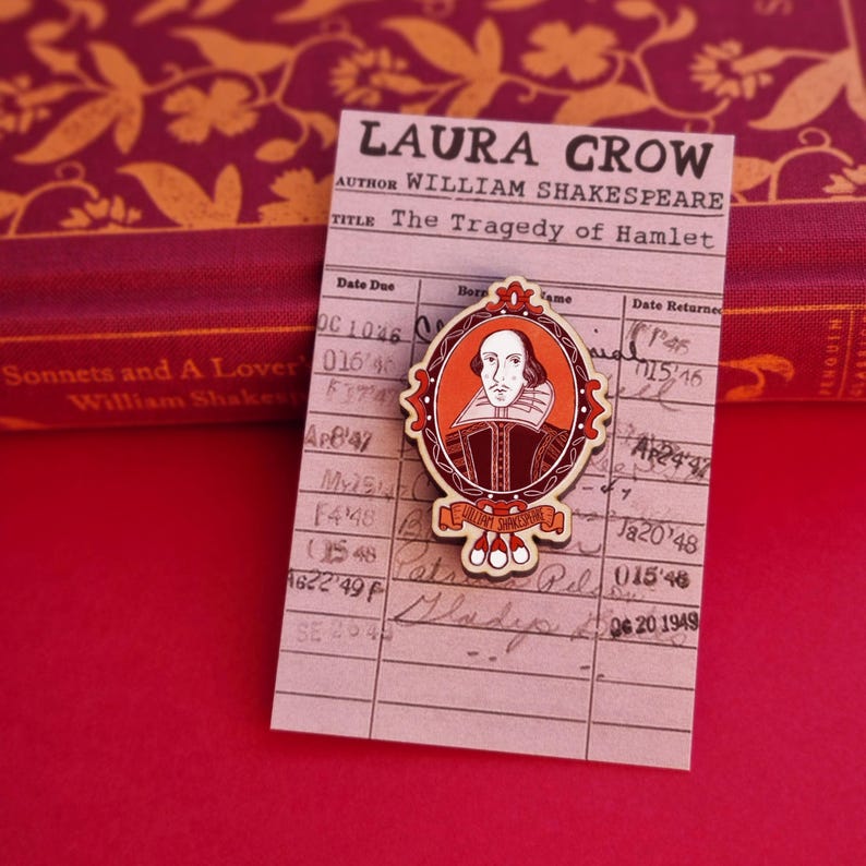 Shakespeare Library Card William Shakespeare Portrait Wooden Pin Badge - Etsy