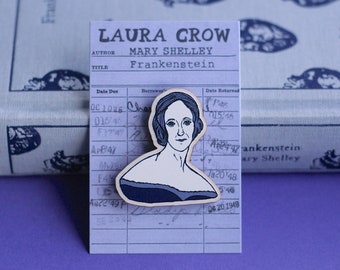 Book Pin Mary Shelley Wooden Pin Frankenstein Wooden Pin Badge Book Enamel Pin Book Worm Author