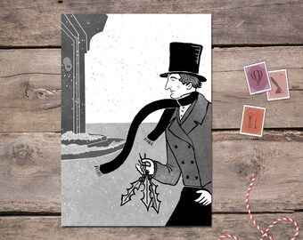 Cartão-postal de Ebenezer Scrooge em tinta preta