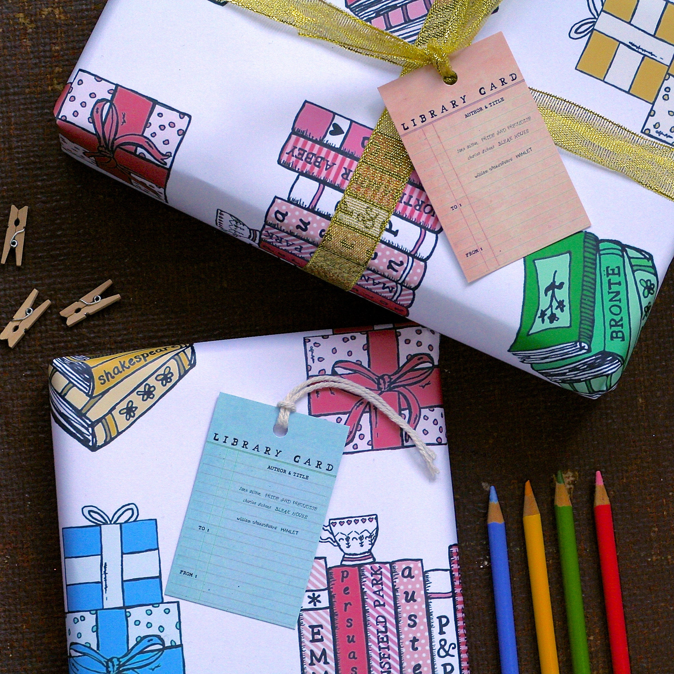 Books Wrapping Paper Gift Set Etsy