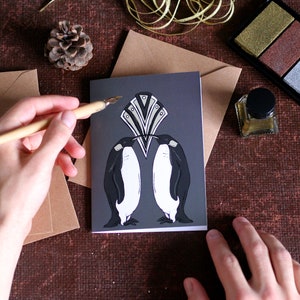 Penguin Christmas Card Art Deco Christmas Card Emperor Penguin image 1