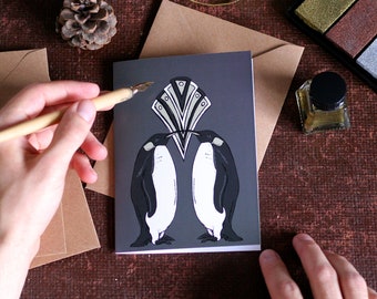 Penguin Christmas Card Art Deco Christmas Card Emperor Penguin