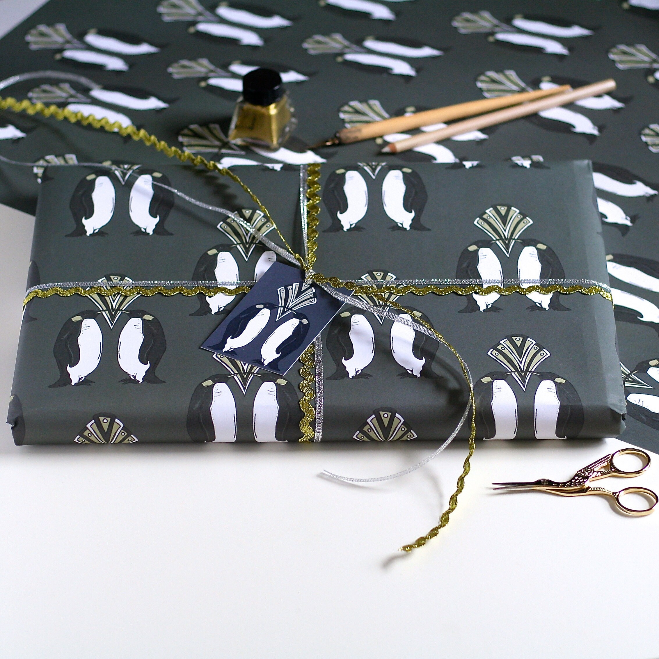 Penguin Christmas Wrapping Paper Gift Set Etsy