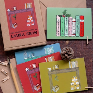 Paquete de tarjetas navideñas con ocho diseños variados de libros