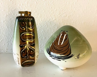 Vintage Sascha Brastoff Table Lighter & Igloo Ashtray, Alaska Series