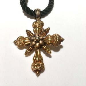 Antique Gold Cross Pendant, Large Double Sided Victorian Engraved 14kt Gold Hollow Cross