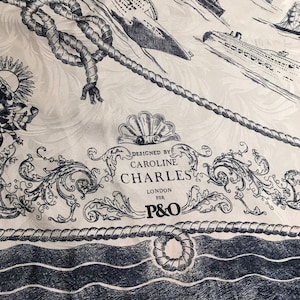Caroline Charles, London, Vintage Large Scarf, P&O, Peninsular and Oriental Steam and Navigation Company, Italian Silk