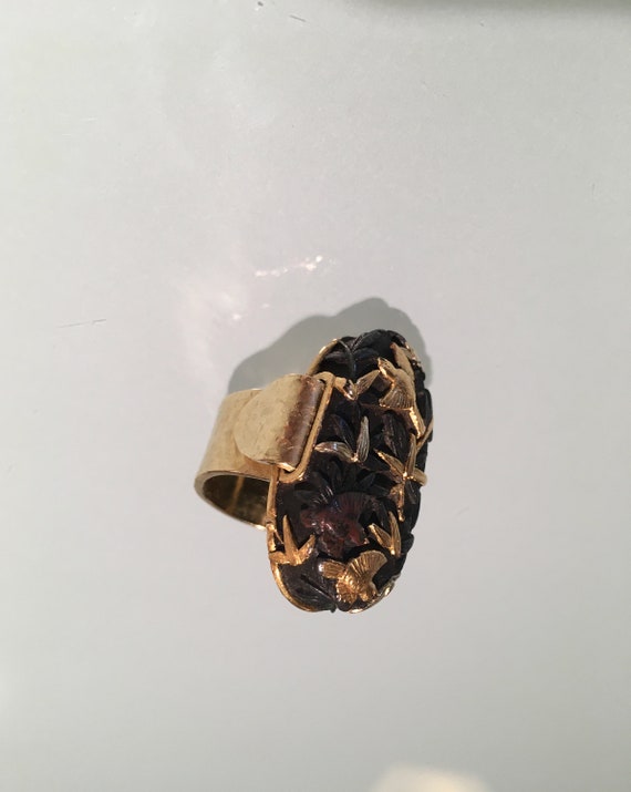 Antique Japanese Shakuda Ring, 18 kt Artisan Shan… - image 6