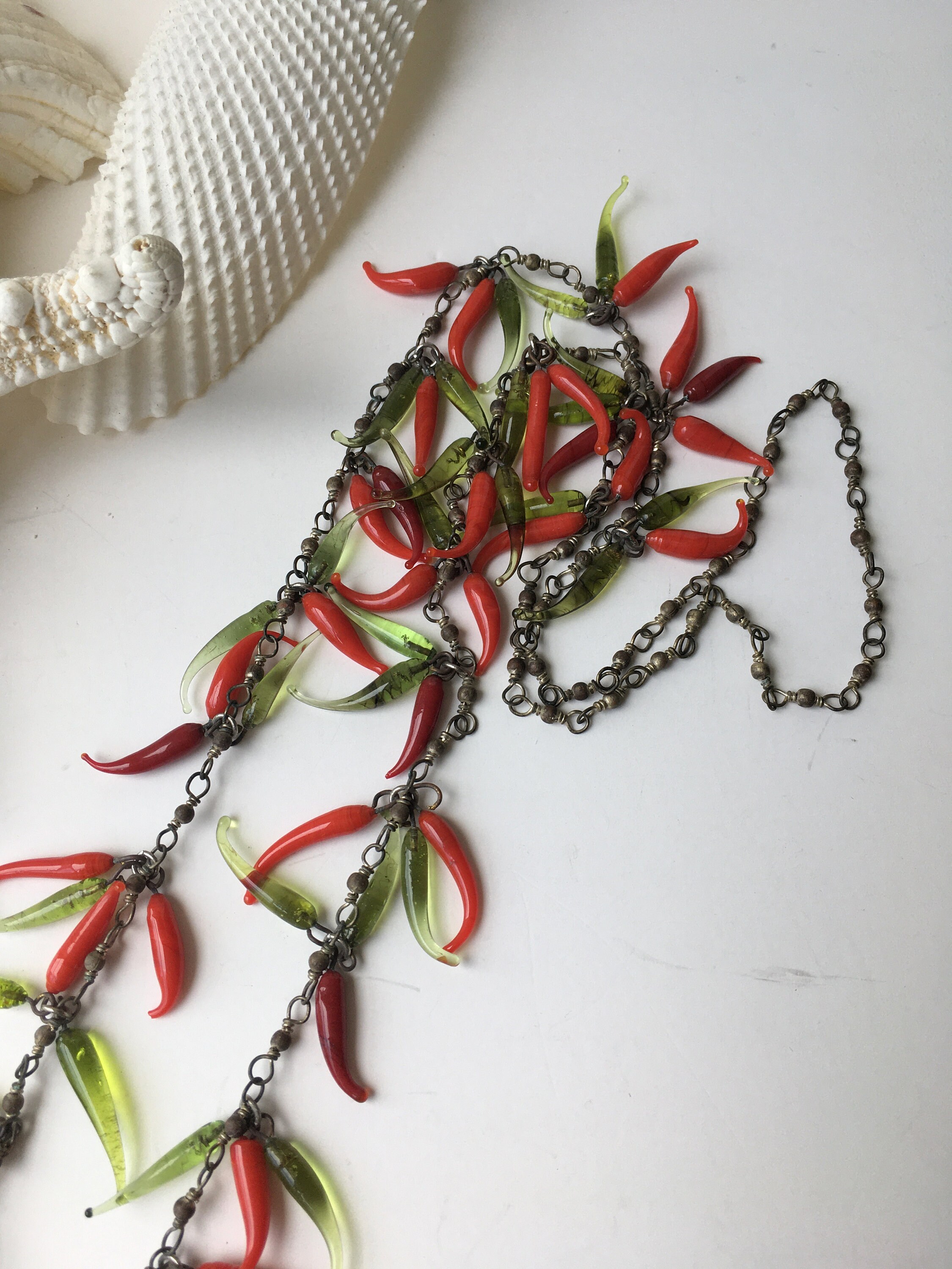 Vintage Chili Peppers Long Necklace Southwest Red & Green Etsy.de
