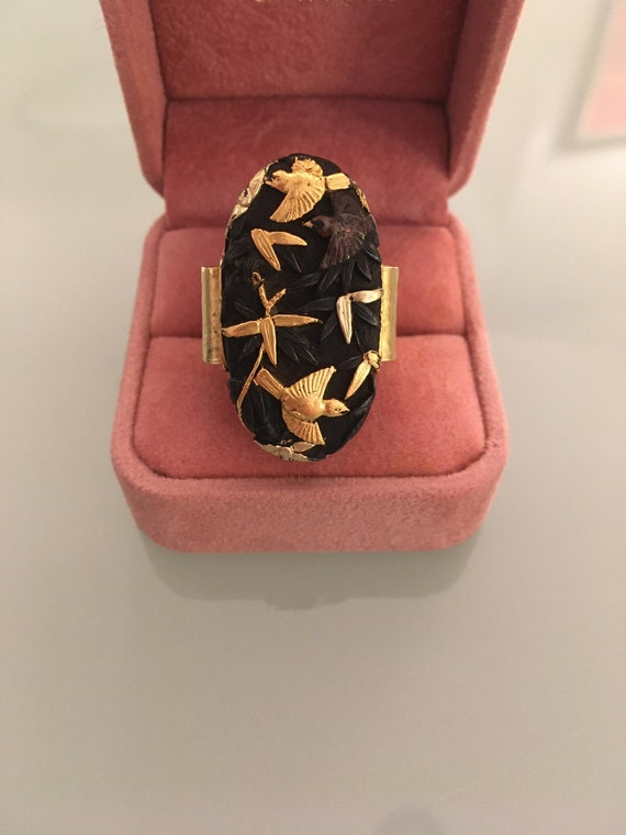 Antique Japanese Shakuda Ring, 18 kt Artisan Shan… - image 3