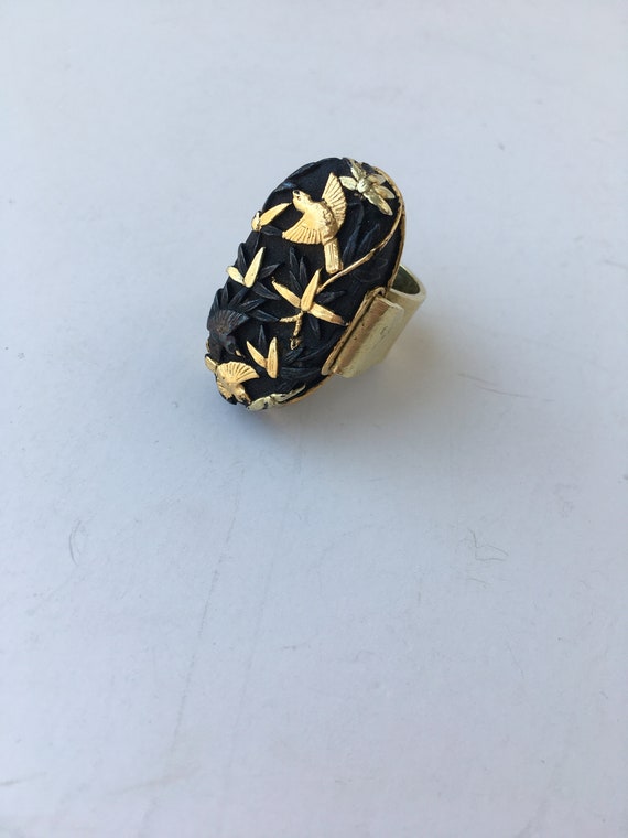 Antique Japanese Shakuda Ring, 18 kt Artisan Shan… - image 2