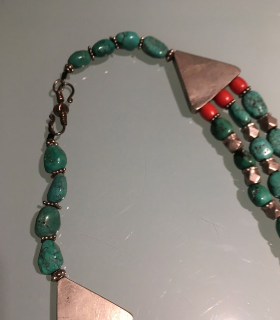 Vintage Tibetan Necklace of Turquoise, Coral, Sil… - image 6