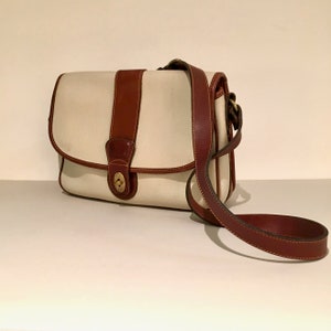 Vintage Coach Sheridan Collection, Glenwood, Beige/White Leather Shoulder Bag With British Tan Trim, C4B-4225