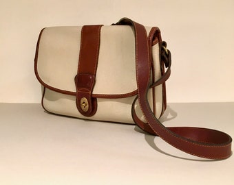 Vintage Coach Sheridan Collection, Glenwood, Beige/White Leather Shoulder Bag With British Tan Trim, C4B-4225