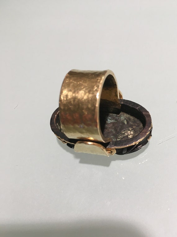 Antique Japanese Shakuda Ring, 18 kt Artisan Shan… - image 4