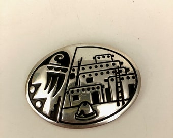 Vintage Sterling Native American Scenic Pin