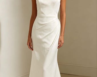 Robe de mariée sirène en satin à col bateau