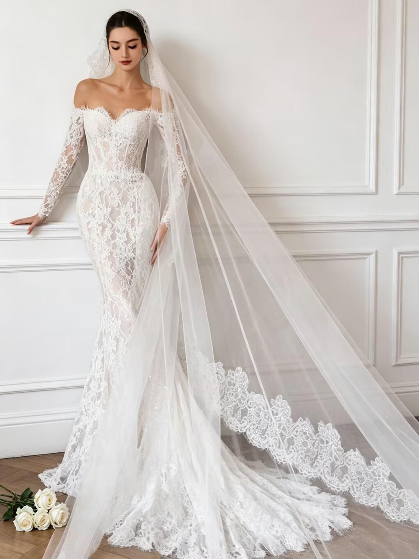 Vintage Lace Long Sleeve Wedding Dress - Etsy