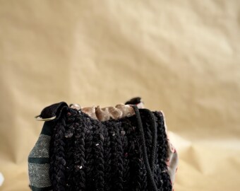 Handmade crochet and sashico bag (Fuego1)
