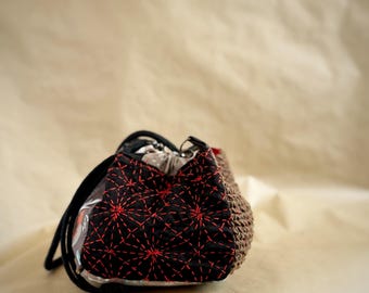 Handmade crochet and sashico bag (Arcilla)