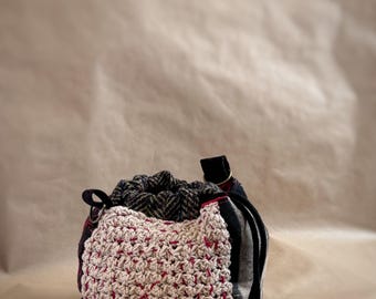 Handmade crochet and sashico bag (Tierra2)