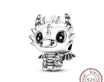 Charm de dragón brillante y adorable - Charm de plata de ley S925 para pulsera y collar