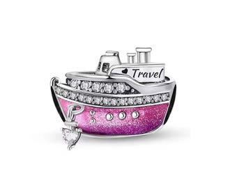 Charm rosa de crucero - Charm de plata de ley 925 para pulsera y collar