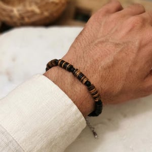 Mens Tigers Eye Black Tourmaline and Hematite Natural Stone Bracelet, Root Chakra ,Solar Plexus Chakra,Sacral Chakra,Spiritual Protection