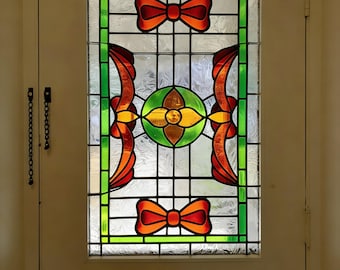 Vintage Bow Stained Glass Window Film - Custom Size - Victorian Privacy Cling