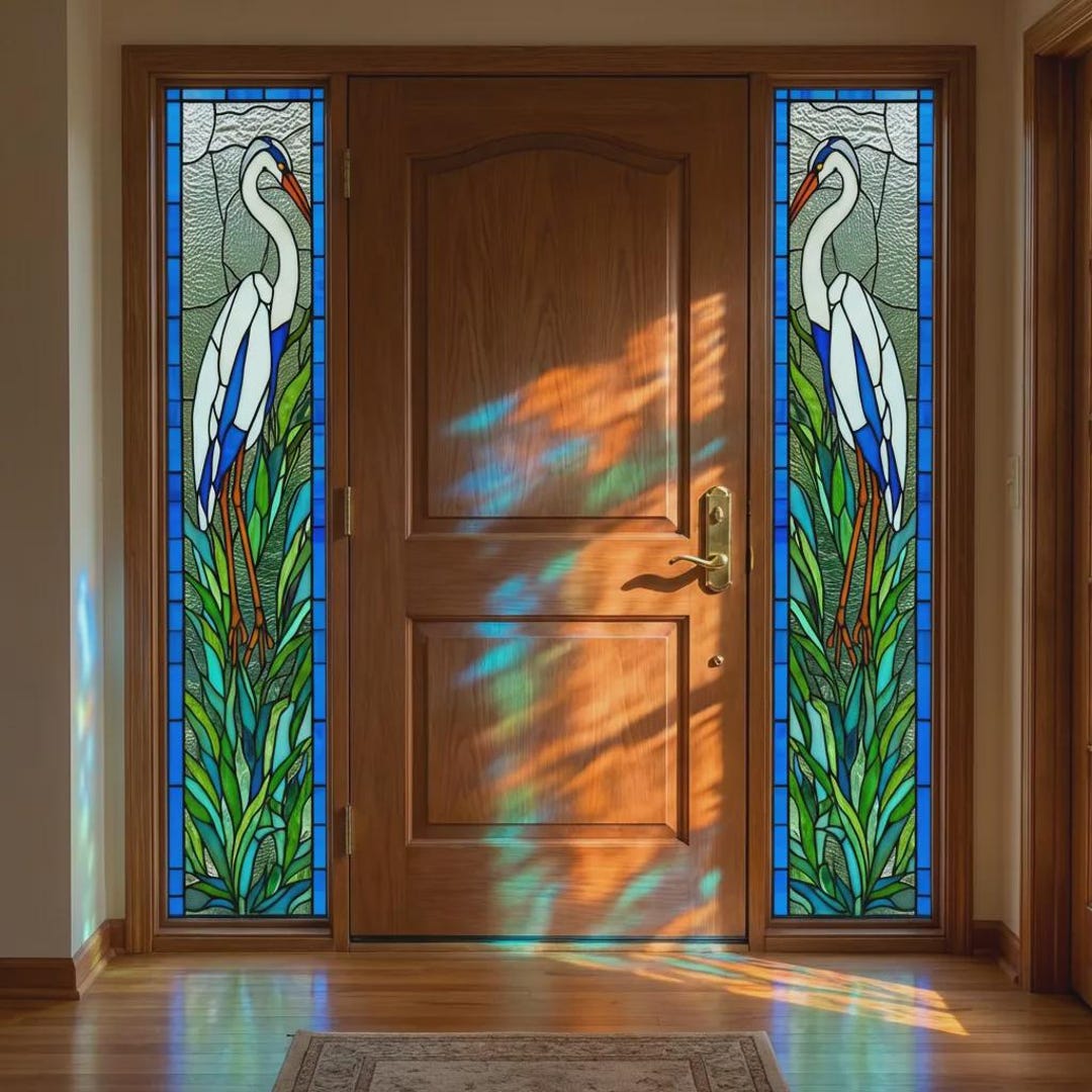 Water Reed Windows Custom Size Heron & Reed Stained Glass Window Film - Water Inspired ...