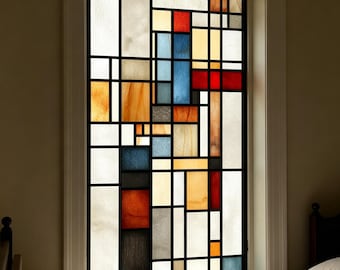 Stained Glass Window Film Minimalist Geometric Privacy Window Cling for Bedroom Bathroom Glass Decor Custom Size Available