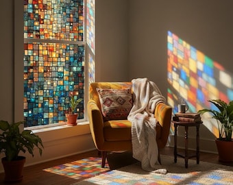 Glas-in-loodfilm mozaïek | Iriserend sterrenhemel | Privacy hoog raam | Statisch blijvend: