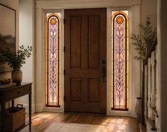 Stained Glass Front Door Sidelight Window Film – Elegant Green Leaded Glass Privacy Film for Entryway Doors