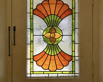 Vintage Fan Stained Glass Window Film - Custom Size - Victorian Privacy Cling