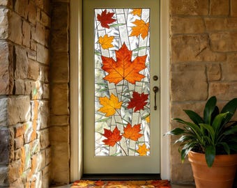 Stained Glass Maple Leaf Window Film - Custom Size - Autumn Privacy Cling