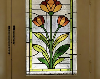 Stained Glass Tulip Window Film - Custom Size - Botanical Privacy Cling