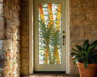 Golden Bamboo Stained Glass Window Film - Custom Size - Zen Botanical Privacy Cling