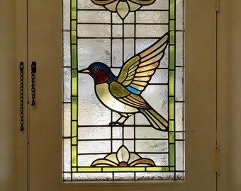 Stained Glass Bird Window Film - Custom Size - Nature Privacy Cling
