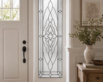Art Deco Stained Glass Window Film, Frosted Privacy Glass Sticker for Front Door Sidelight, Classic Home Decor