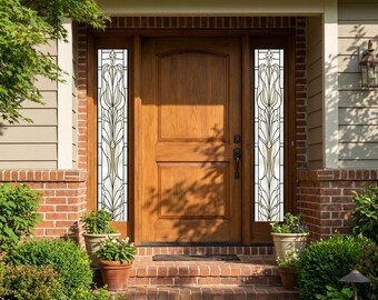 Art Nouveau Stained Glass Window Film | Iris Flower Sidelight Privacy Decal | Vintage Floral Window Cling for Front Door