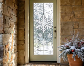 Stained Glass Snowflake Window Film - Custom Size - Winter Christmas Privacy Cling